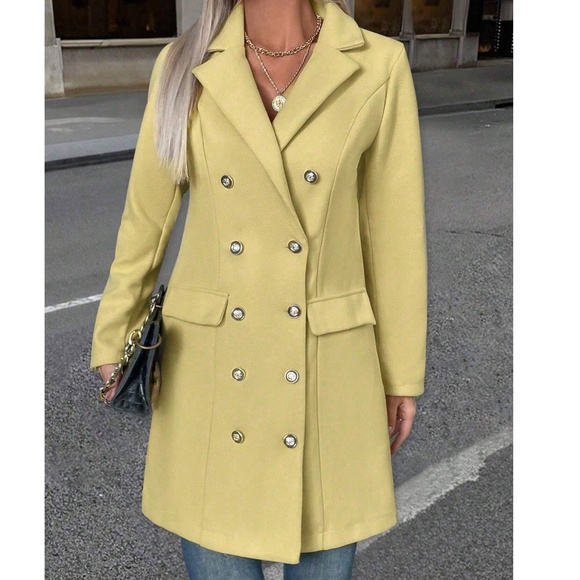 Classic Yellow Double Breasted Loose Fit Jacket Coat - Picture 3 of 5